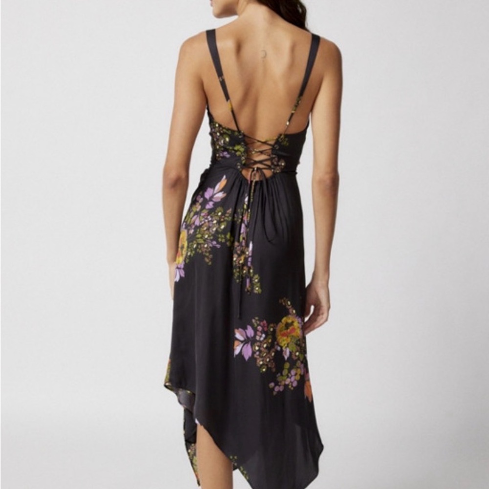 Urban Outfitters Black Floral Asymmetrical Slip Dress - Picture 5 of 8